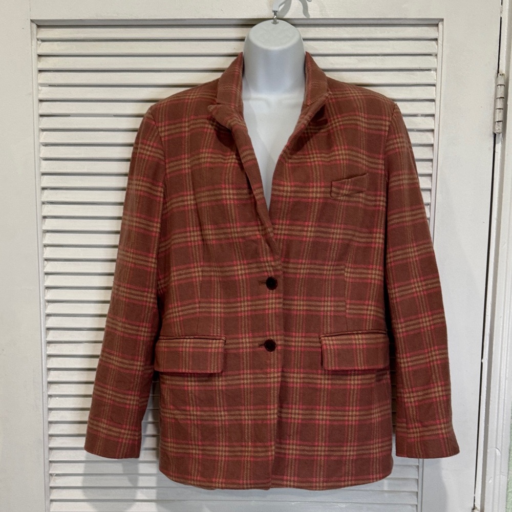Liz Claiborne Red and Brown Plaid Blazer